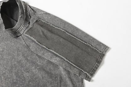Washed Raw Edge Pocket Fake Layered Short Sleeve T-Shirt WN26891