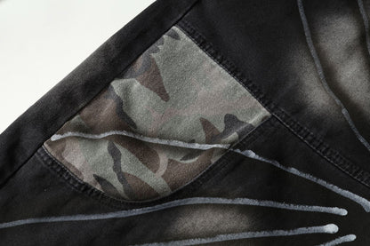 Butterfly Print Camouflage Wide Leg Denim Jeans WN25492