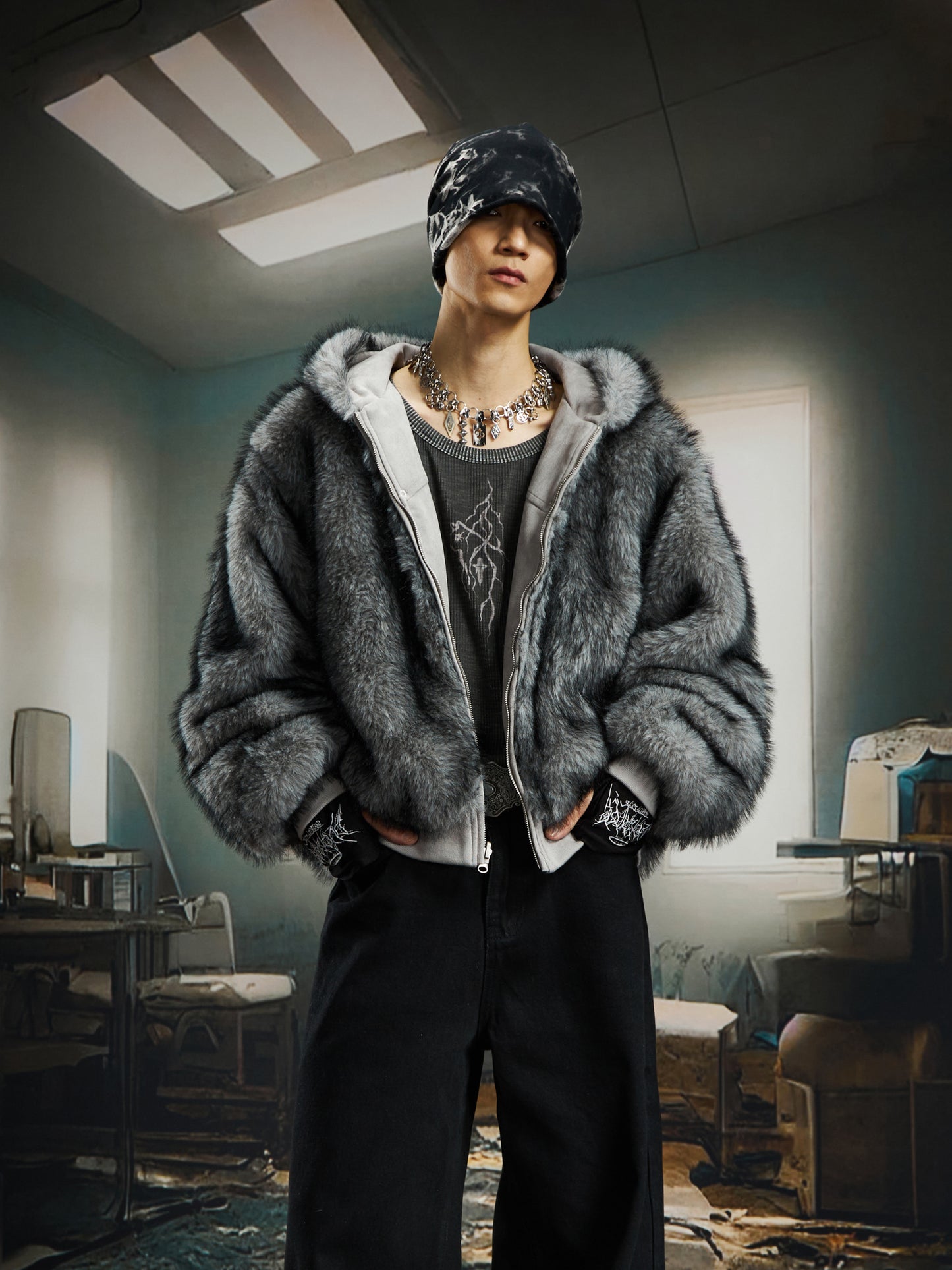 Reversible Fake Fur Zipper Jacket WN22754