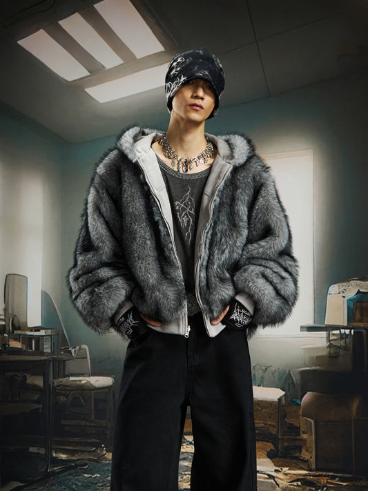 Reversible Fake Fur Zipper Jacket WN22754