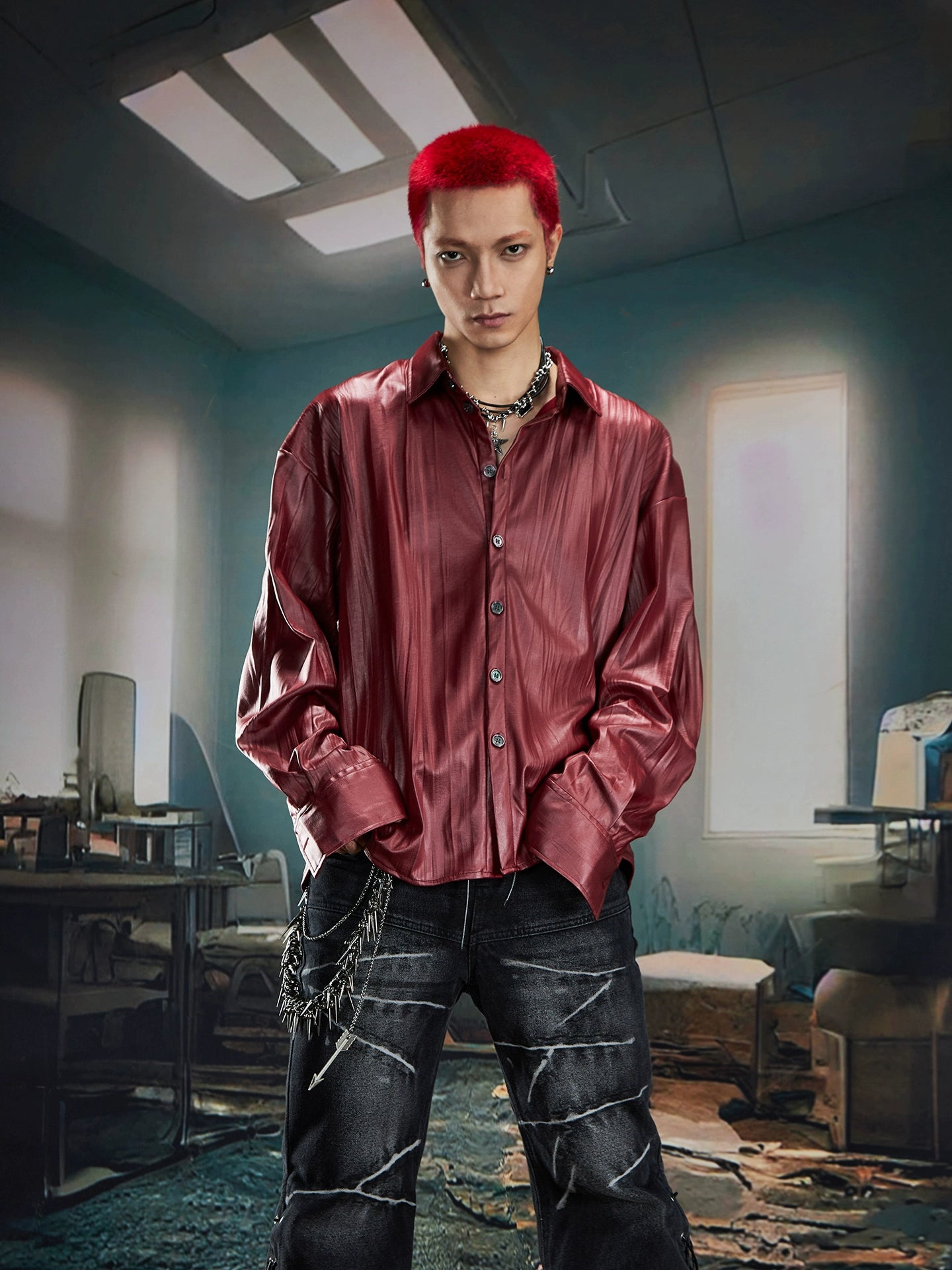 Glossy Oversize Long Sleeve Shirt WN20567