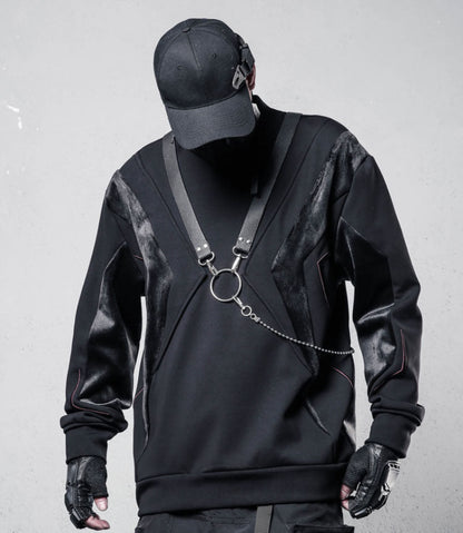 Deconstruct High-Neck Fleece Lining Long Sleeve T-Shirt WN22507