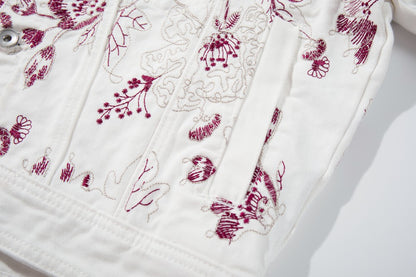 Floral Embroidery Washed Denim Jacket WN28064