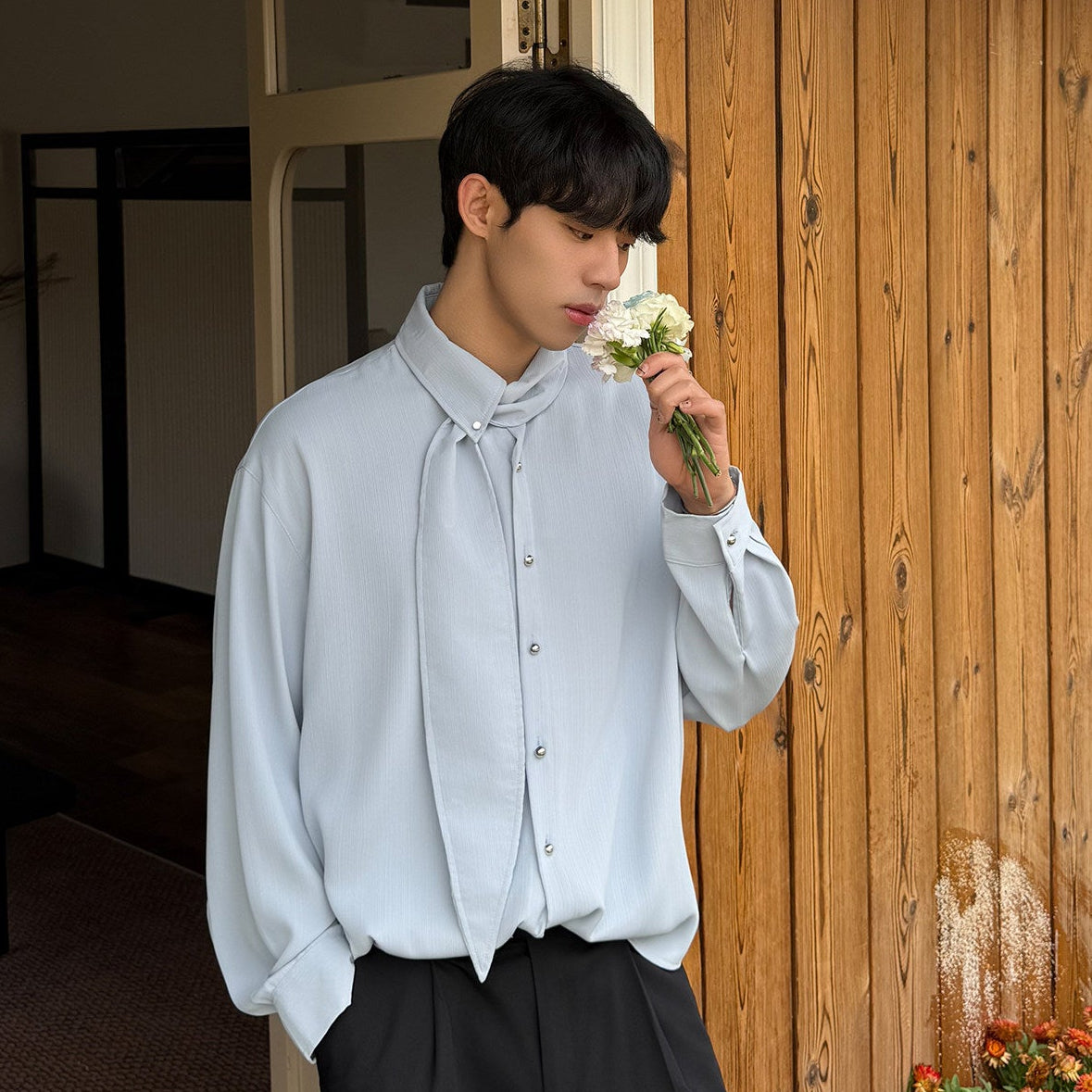 Tie Design Oversize Long Sleeve Shirt WN24944