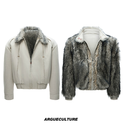 Fake Fur Collar Heavyweight Wash Canvas Puffer Jacket WN22624