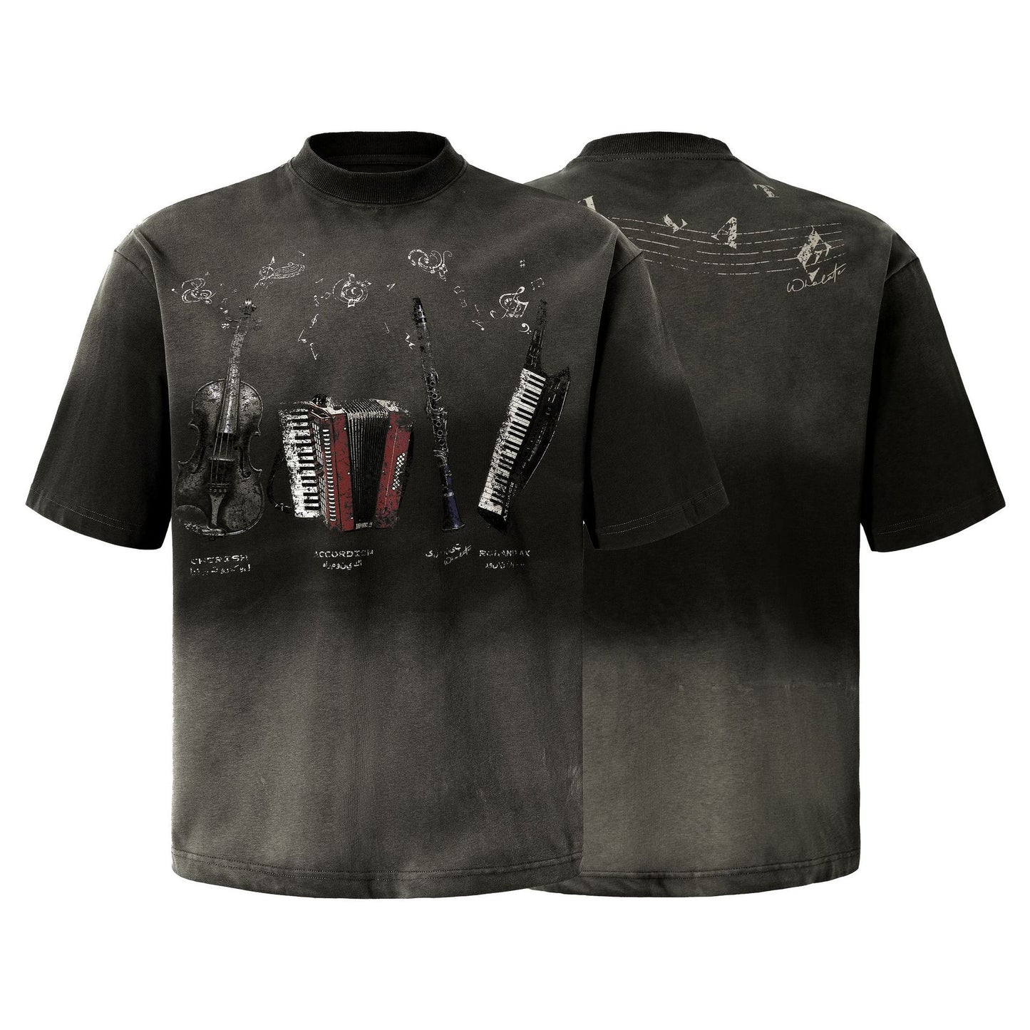 Instrument Print Washed Short Sleeve T-Shirt WN25477