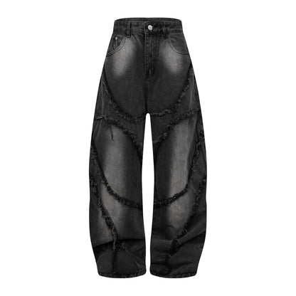 Faded Raw-Edge Wide Leg Denim Jeans WN28121