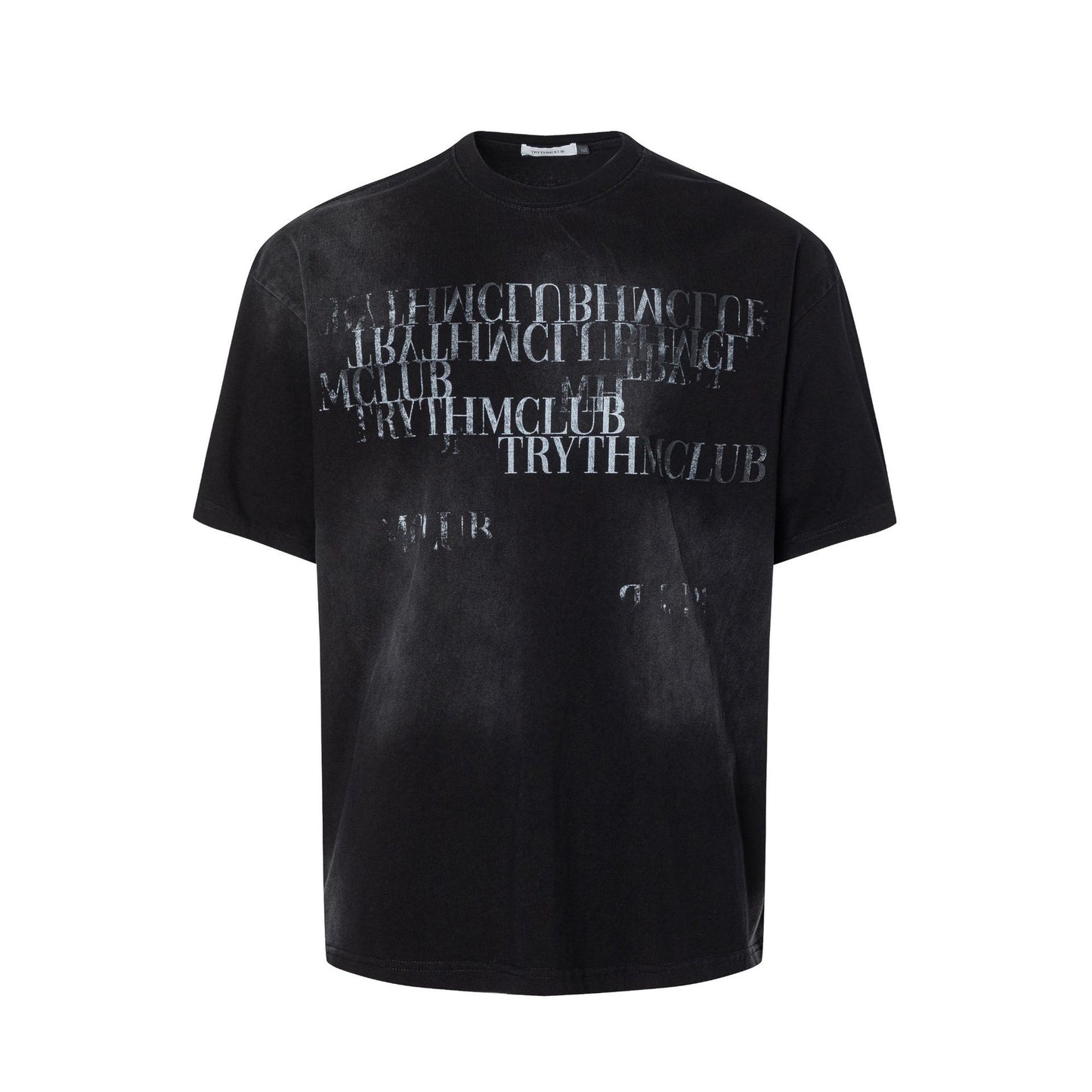 Dirty Washed Letter Print Oversize Short Sleeve T-Shirt WN26107