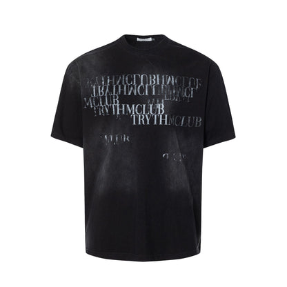 Dirty Washed Letter Print Oversize Short Sleeve T-Shirt WN26107