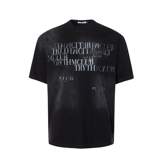 Dirty Washed Letter Print Oversize Short Sleeve T-Shirt WN26107