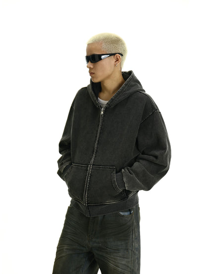 Washed Short Zipper Hoodie WN9019