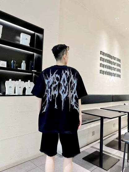 Rhinestone Thorn Oversize Short Sleeve T-Shirt WN20704