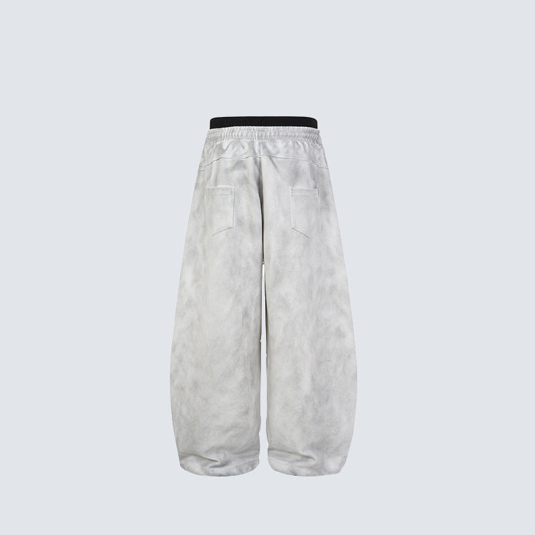 Washed Double Waist Print Wide Leg Sweatpants WN27834