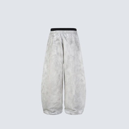 Washed Double Waist Print Wide Leg Sweatpants WN27834