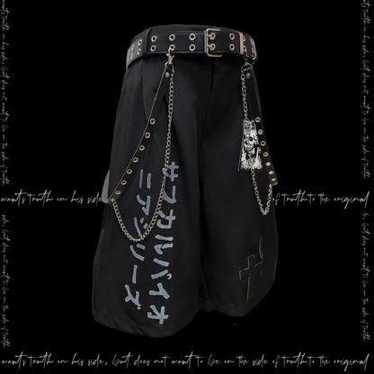Graphic Letter Patchwork Pocket Tailored Half Pants & Belt & Chain WN20133