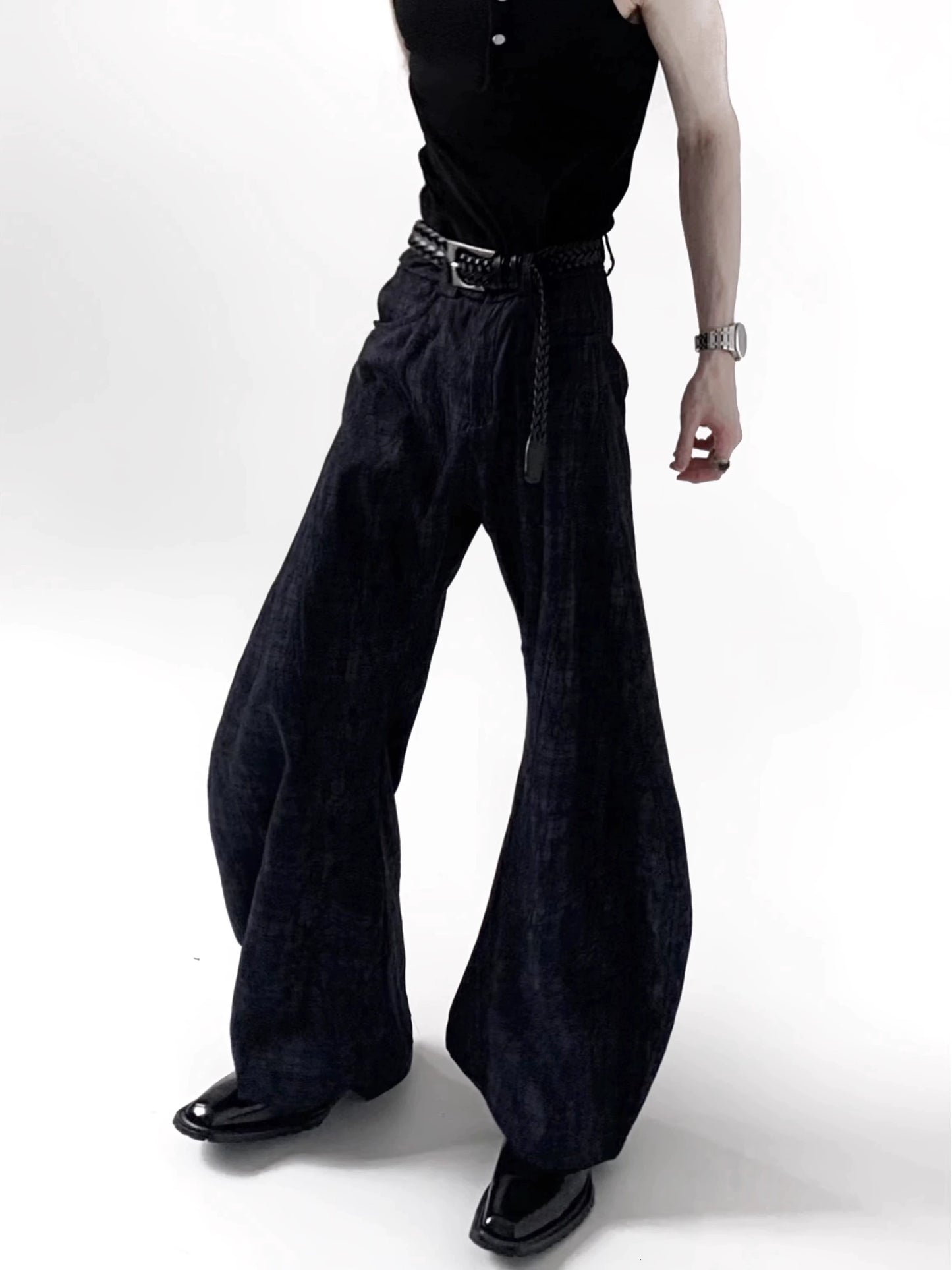 Textured Curved Wide Leg Pants WN20347