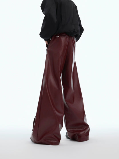 Metal Button Design PU Leather Wide Leg Pants WN8680