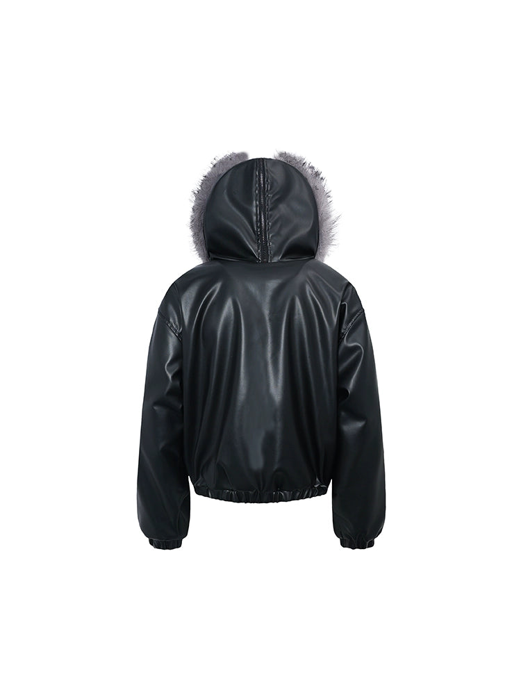 Fake Fur Plush Thick PU Leather Padded Jacket WN22239
