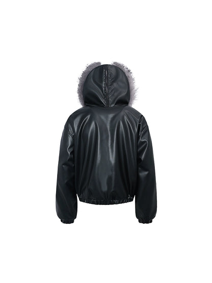 Fake Fur Plush Thick PU Leather Padded Jacket WN22239