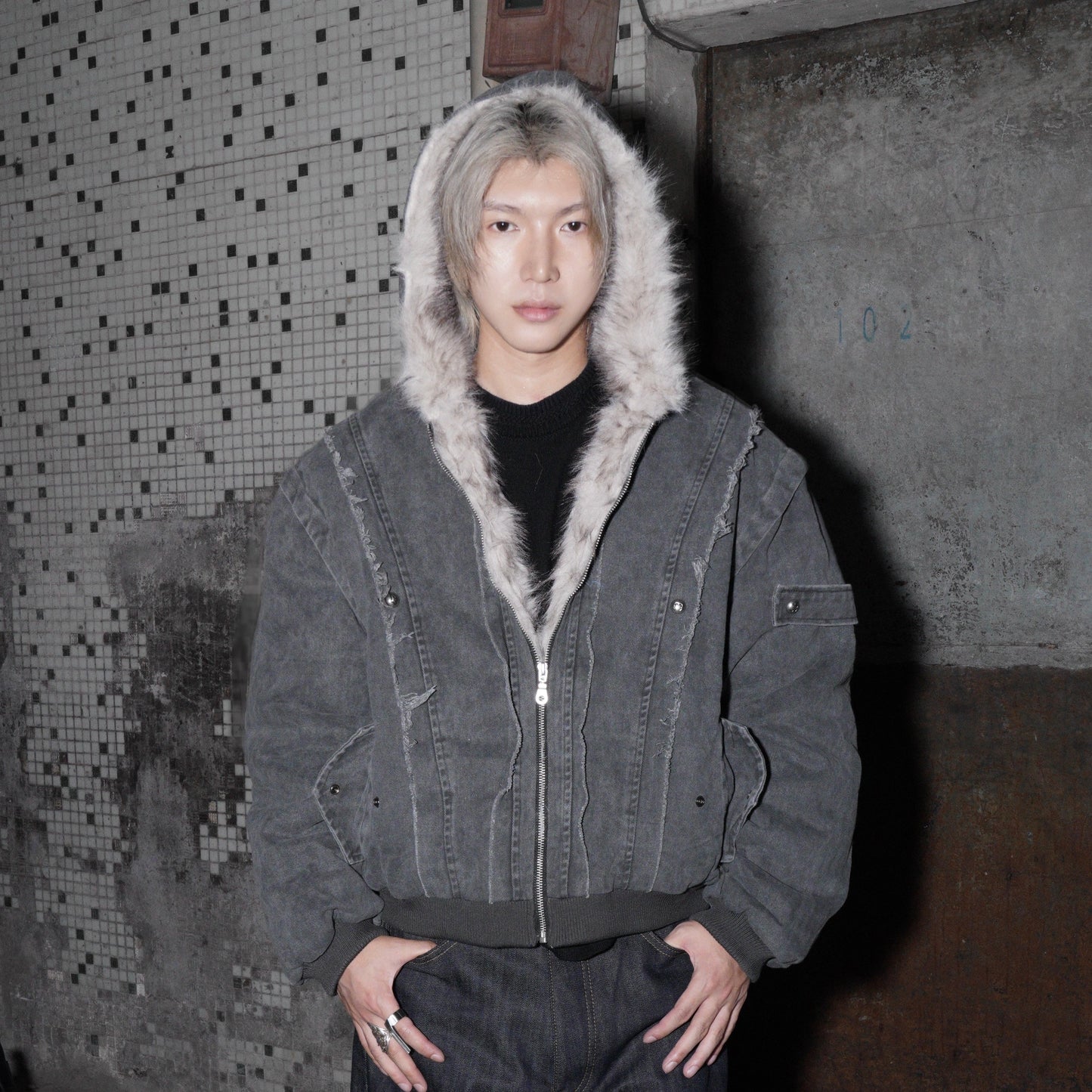 Hooded Fake Fur-Collar Padded Jacket WN22183