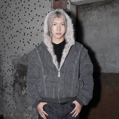 Hooded Fake Fur-Collar Padded Jacket WN22183