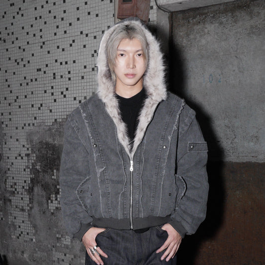 Hooded Fake Fur-Collar Padded Jacket WN22183