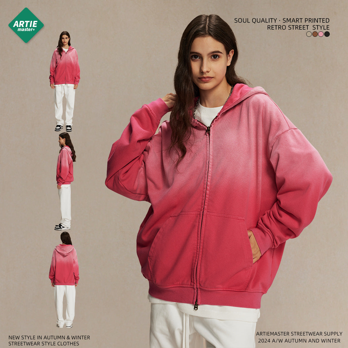 Spray-Dye Washed Oversize Zipper Hoodie WN10009