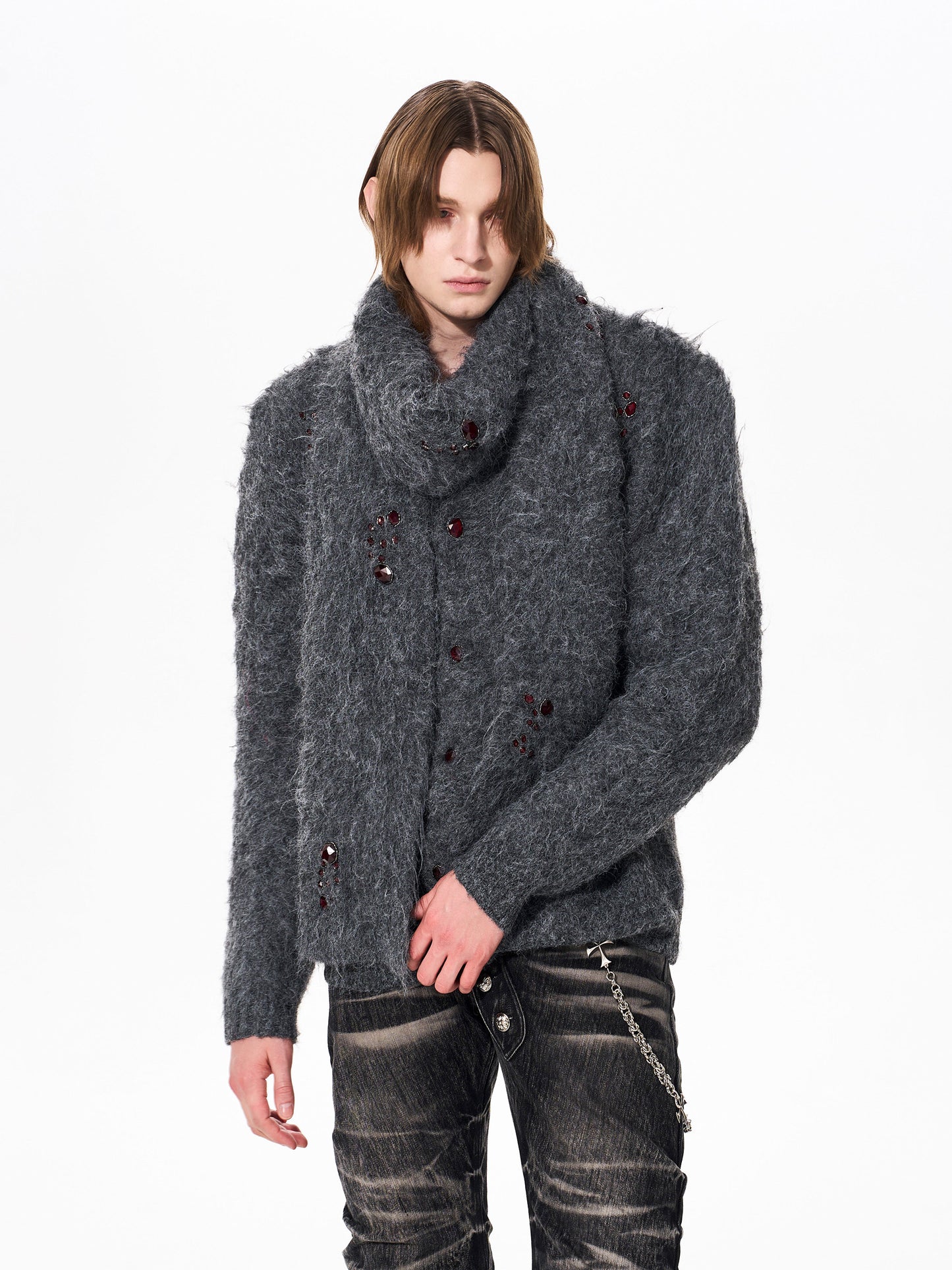 V-Neck Knit Cardigan & Scarf Set WN23266