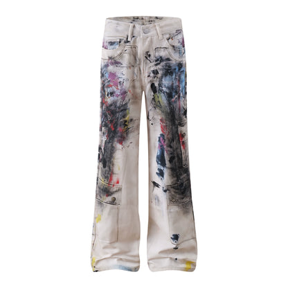 Rock Graffiti 3D Print Wide Leg Denim Jeans WN20556