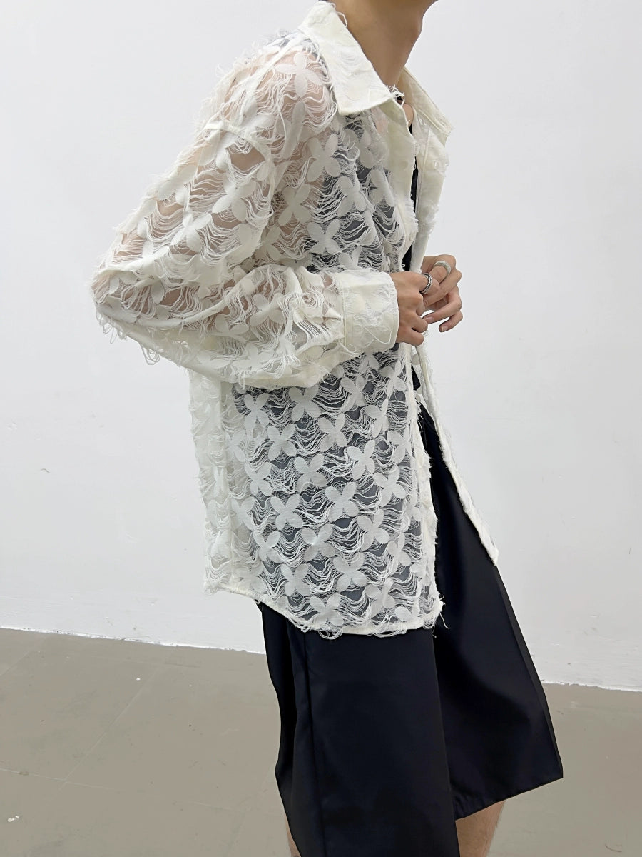 Lace Mesh Oversize Long Sleeve Shirt WN7371