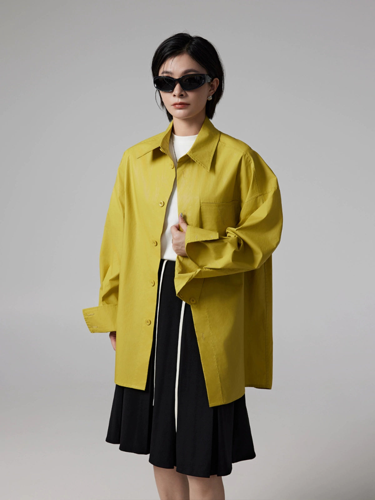 Oversize Solid Coated Long Sleeve Shirt WN13359