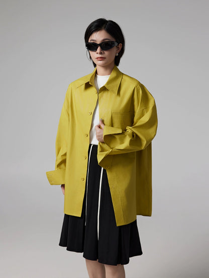 Oversize Solid Coated Long Sleeve Shirt WN13359