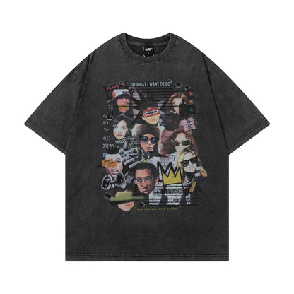 Washed Portrait Collage Short Sleeve T-Shirt WN26750