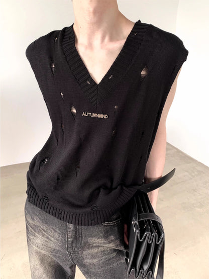 Damage V-neck Knit Vest WN7060