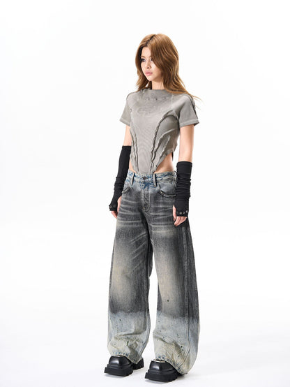 Paint Print Wide Leg Denim Jeans WN23101