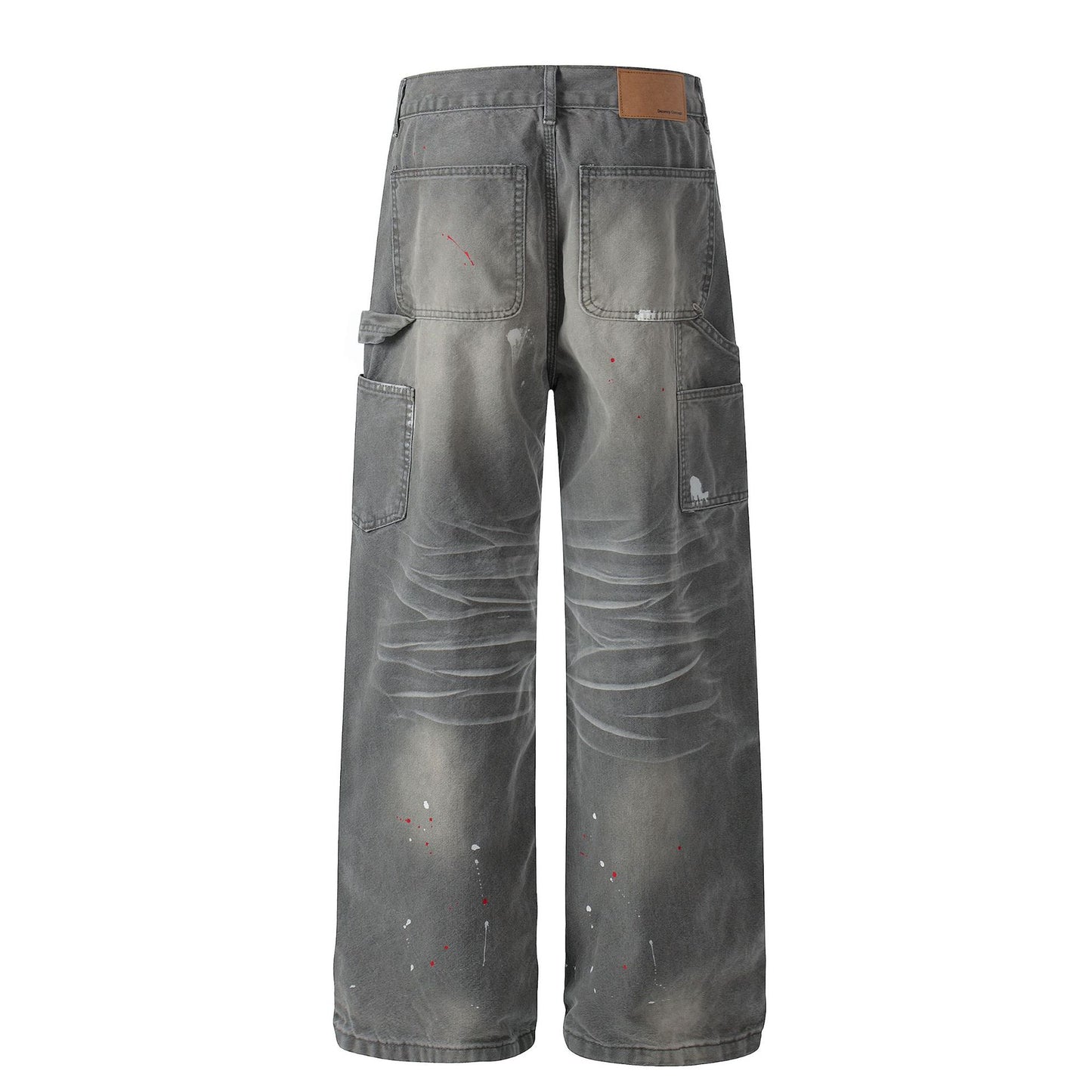 Whisker Ink Splash Curved Wide Leg Denim Jeans WN26157