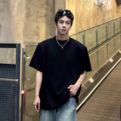 Heavyweight Detachable Shoulder-pad Oversize Short Sleeve T-Shirt WN25259