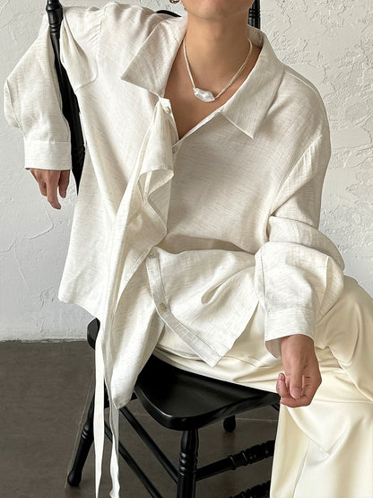Ribbon Design Linen Long Sleeve Shirt WN20013
