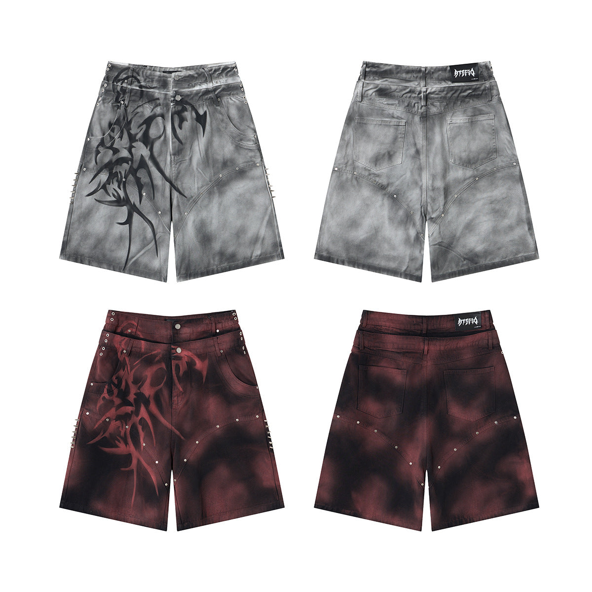 Washed Graffiti Dirty-Dye Denim Half Pants WN25741