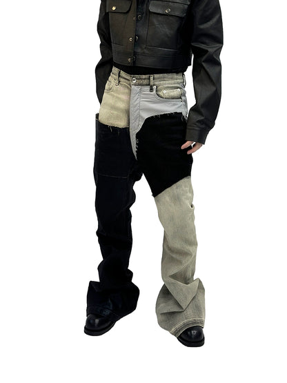 Waxed Wash Mix Flare Stacked Denim Jeans WN16944