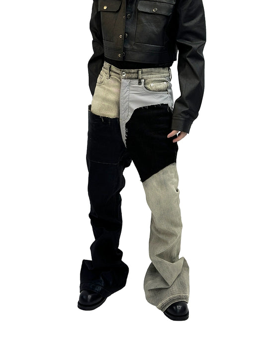 Waxed Wash Mix Flare Stacked Denim Jeans WN16944