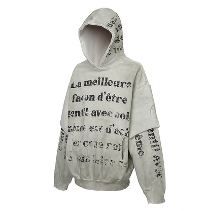 Double-Layered Heavyweight Mud-Dyed Graphic Oversize Hoodie WN12204