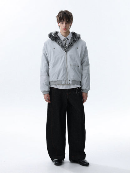 Fake Fur-Collar Hooded Zipper Jacket WN22089