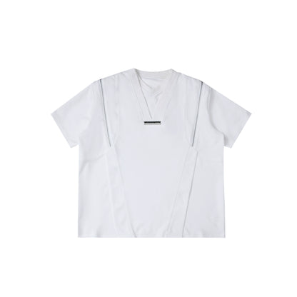 Zipper Design Fake Layered Short Sleeve T-Shirt WN5306