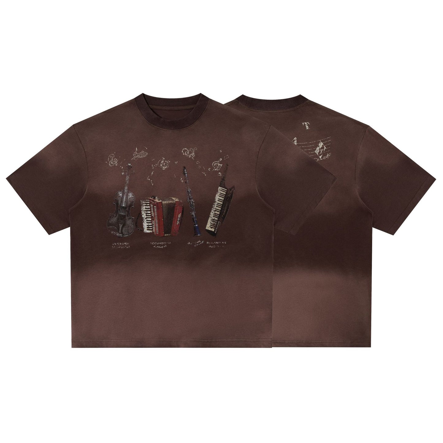 Instrument Print Washed Short Sleeve T-Shirt WN25477
