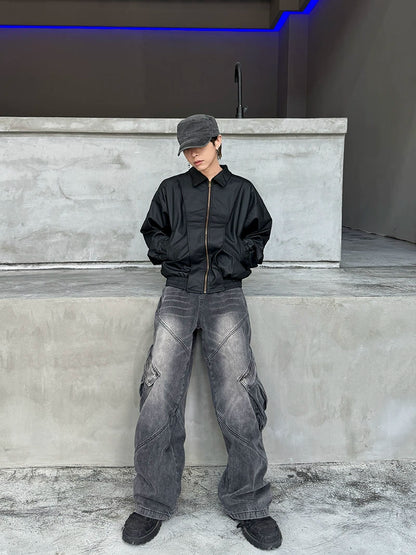 Washed PU Leather Zipper Jacket WN21162