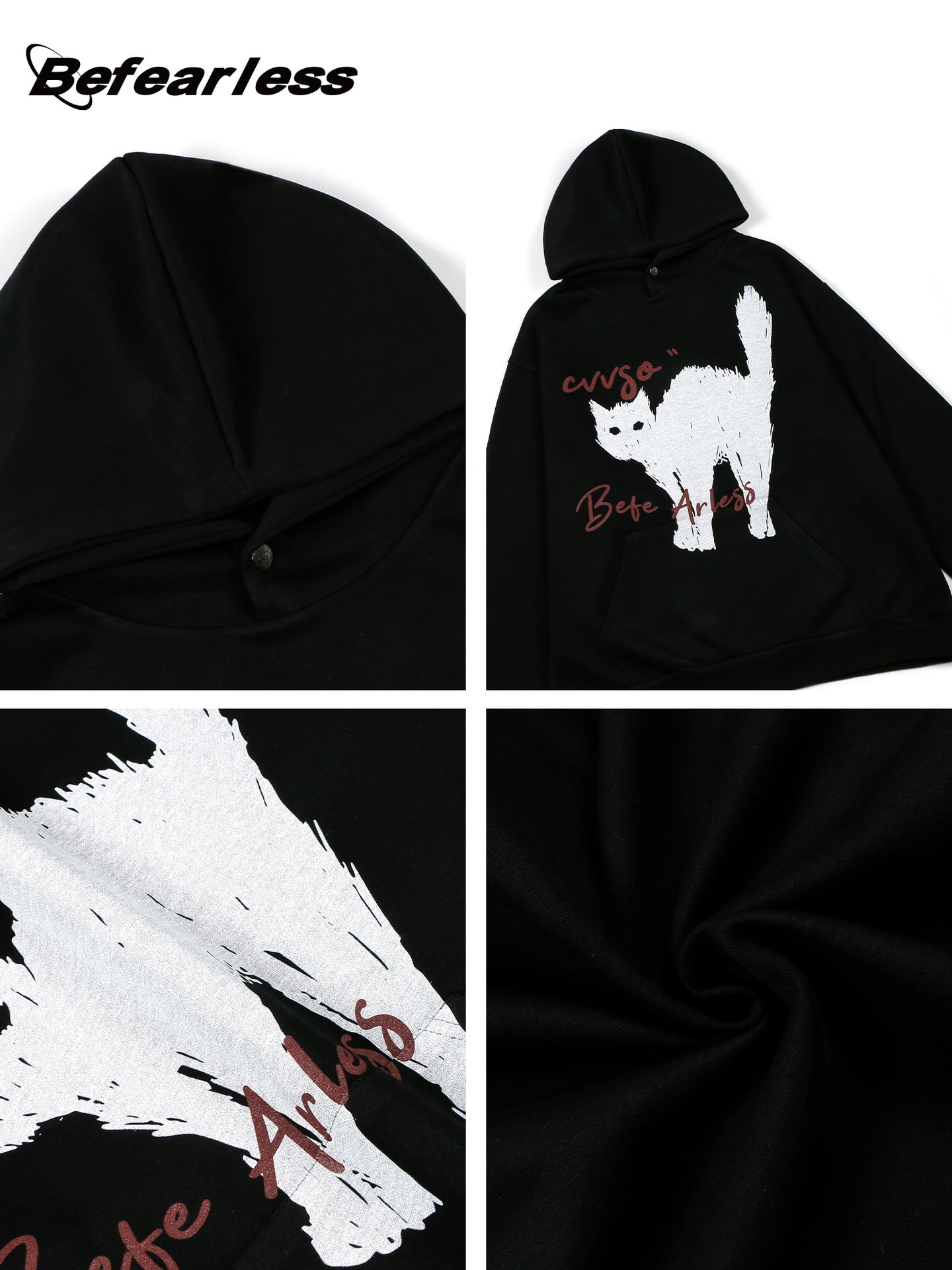 Cat Print Oversize Pullover Hoodie WN26368