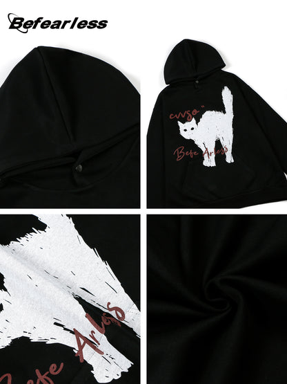 Cat Print Oversize Pullover Hoodie WN26368
