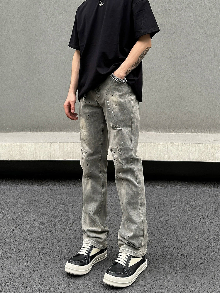 Washed Damage Stretch Denim Jeans WN19600