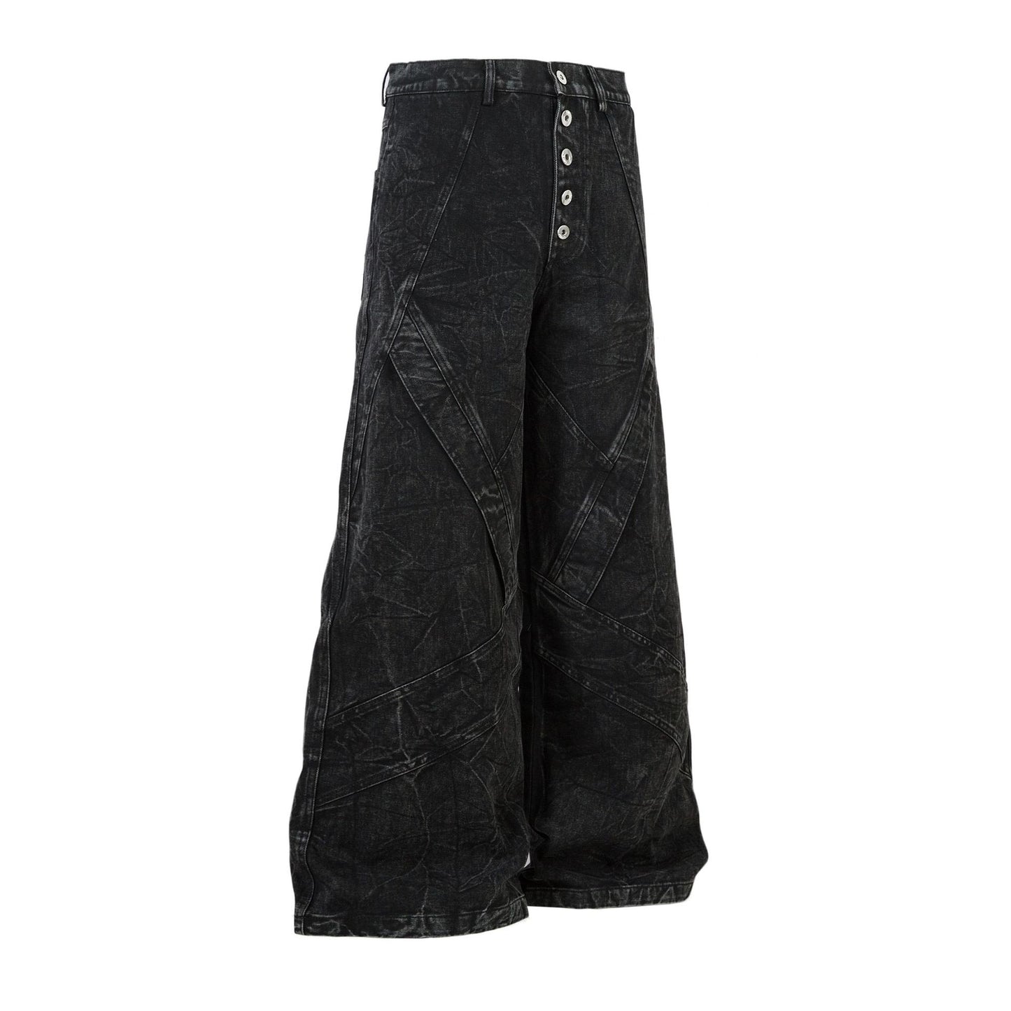 Washed Crinkle Button Fly Wide Leg Denim Jeans WN26144